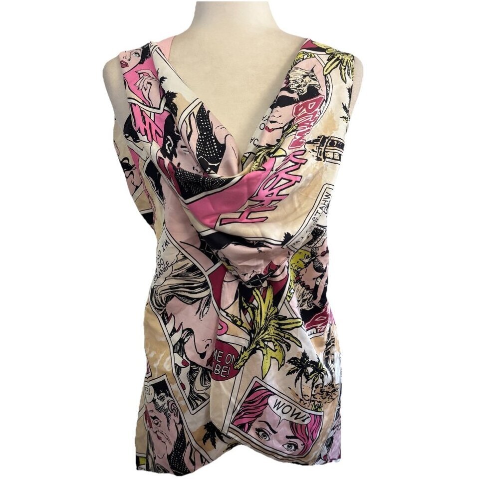 Atos Lombardini 100%silk Wrap Hankershift Blouse Art Wear Y2K Vintage Size Small